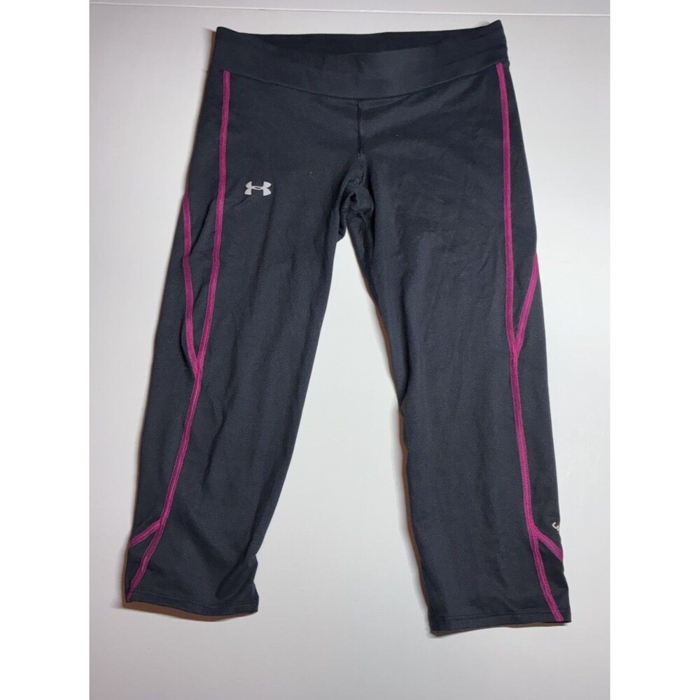 Under Armour HeatGear W Capri Leggings Sz M charcoal Pink Stretch athletic